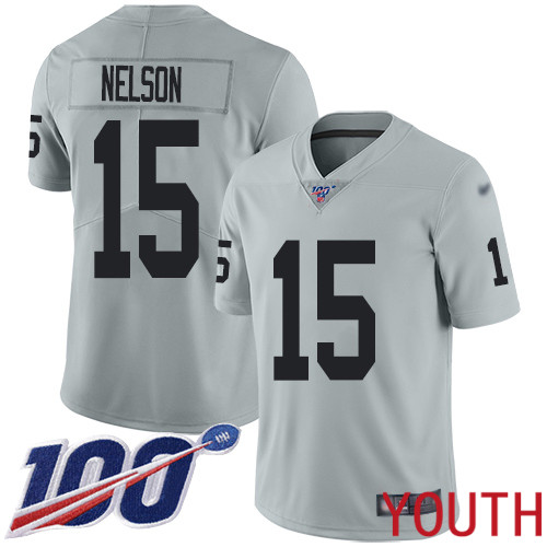 Oakland Raiders Limited Silver Youth J J Nelson Jersey NFL Football 15 100th Season Inverted Legend Jersey